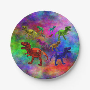 Colored Dinosaurs on Pastel Background  Paper Plates