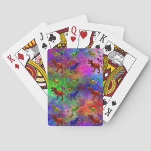 Colored Dinosaurs playing Cards