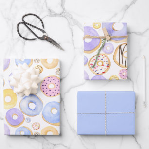 Colored Donuts Pink Purple Yellow Wrapping Paper Sheets
