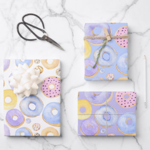 Colored Donuts Pink Purple Yellow Wrapping Paper Sheets
