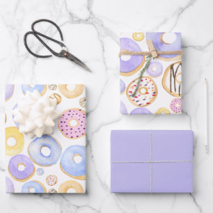 Colored Donuts Pink Purple Yellow Wrapping Paper Sheets