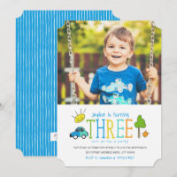 Colored Doodles 3rd Birthday Party Invite / Car