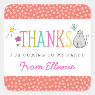 Colored Doodles Birthday Favor Stickers / Kitty