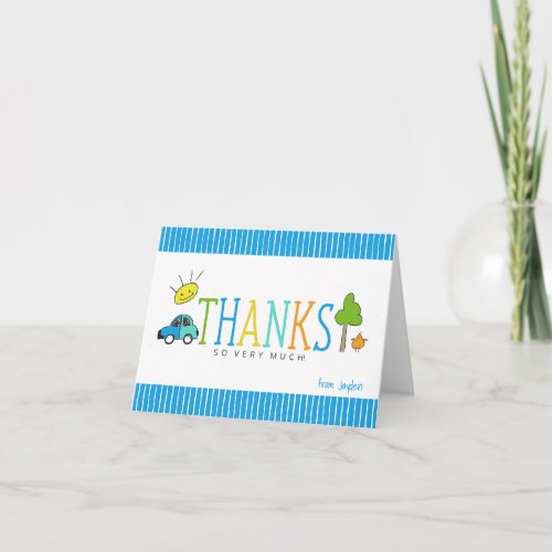 Colored Doodles Thank You Note Card  Car