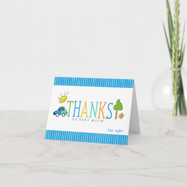 Colored Doodles Thank You Note Card | Car (Front)