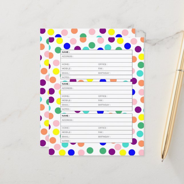 Colored dots address book page (Front/Back In Situ)