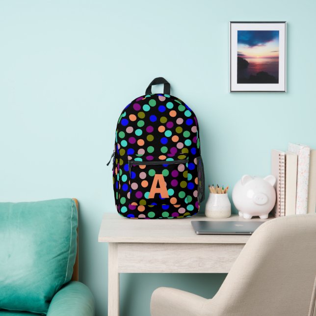Colored dots monogram printed backpack (Insitu)
