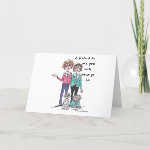 Colored Drawing of 2 Close Friends and Their Dogs Thank You Card