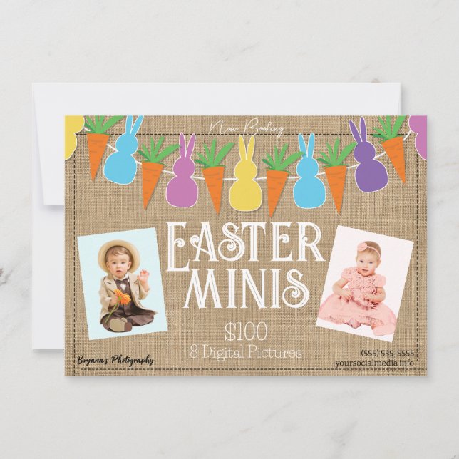 Colored Easter Bunnies & Minis Photography Flyer  Invitation (Front)