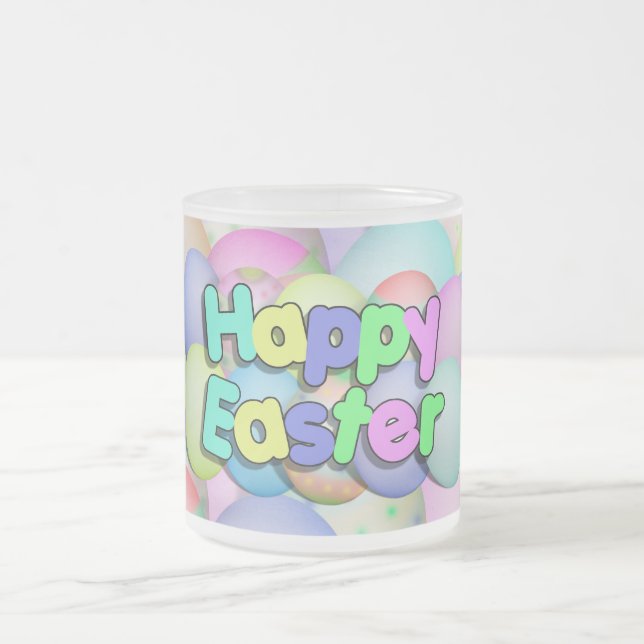 Colored Easter Eggs - Happy Easter Frosted Glass Coffee Mug (Center)