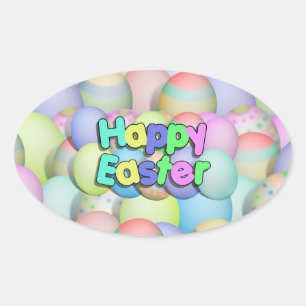 Colored Easter Eggs - Happy Easter Oval Sticker