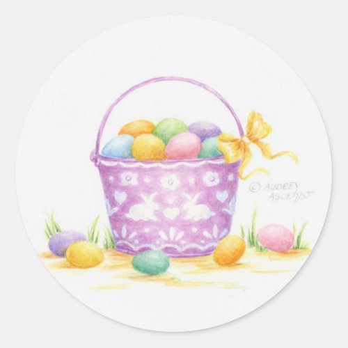 Colored Easter Eggs In Bucket Classic Round Sticker