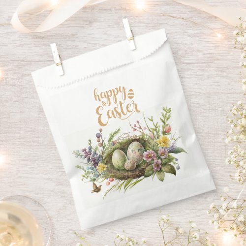 Colored Easter Eggs In Nest Surrounded by Flowers Favor Bag