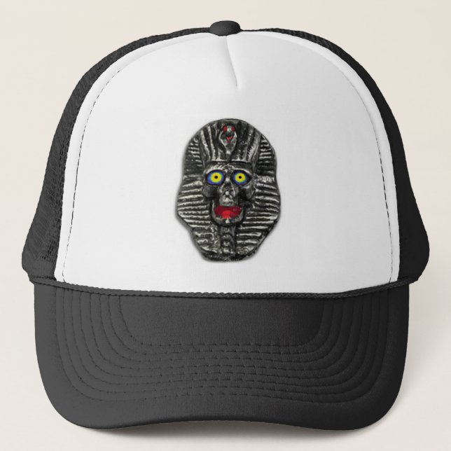 Colored Egyptian Pharaoh Silver Skull Trucker Hat (Front)