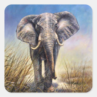 Colored Elephant running through plain Square Sticker