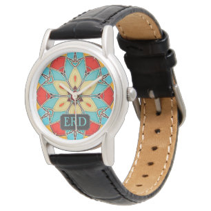 Colored Enamel Glass Tiled Flower - Vintage custom Watch