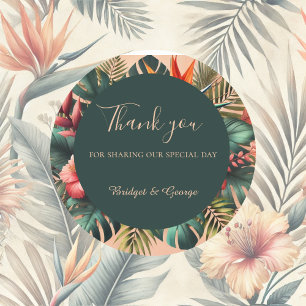 Colored Exotic Hawaiian Tropical Wedding Thank You Classic Round Sticker