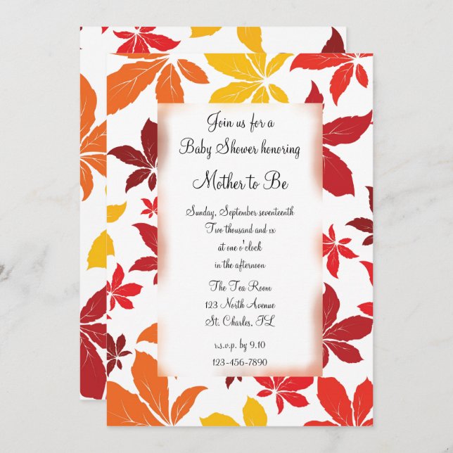 Colored Fall Leaves Baby Shower Invitation (Front/Back)