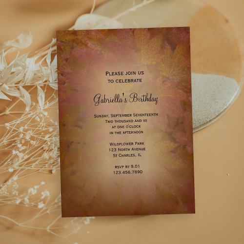 Colored Fall Maple Leaves Birthday Party Invitation