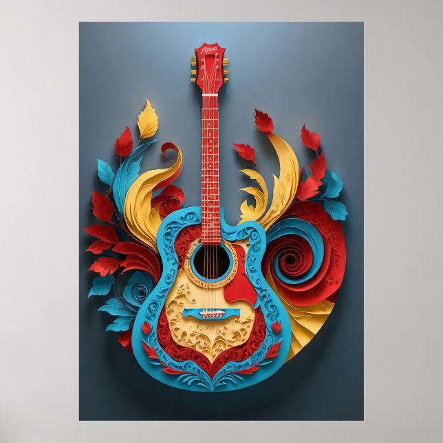  Colored Fantasy Guitar Poster (Front)