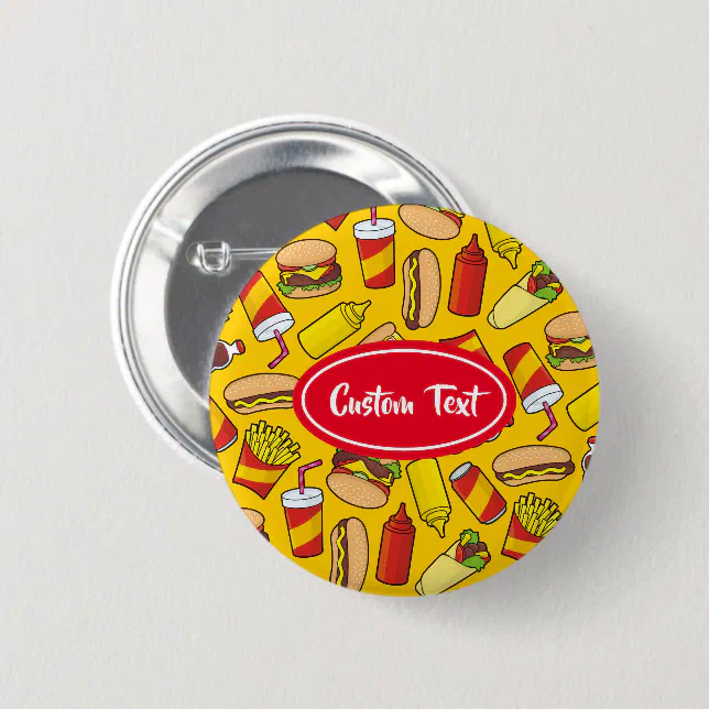 Colored Fast Food Icons Pattern Button | Zazzle