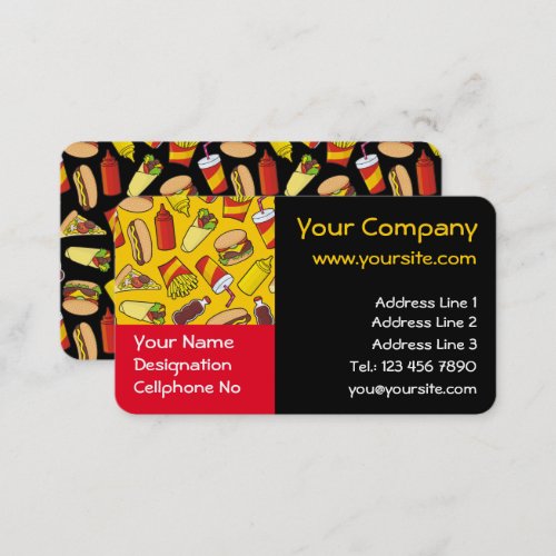 Colored Fast Food Icons Pattern Horizontal Business Card