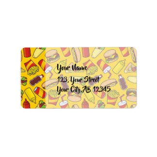 Colored Fast Food Icons Pattern Label