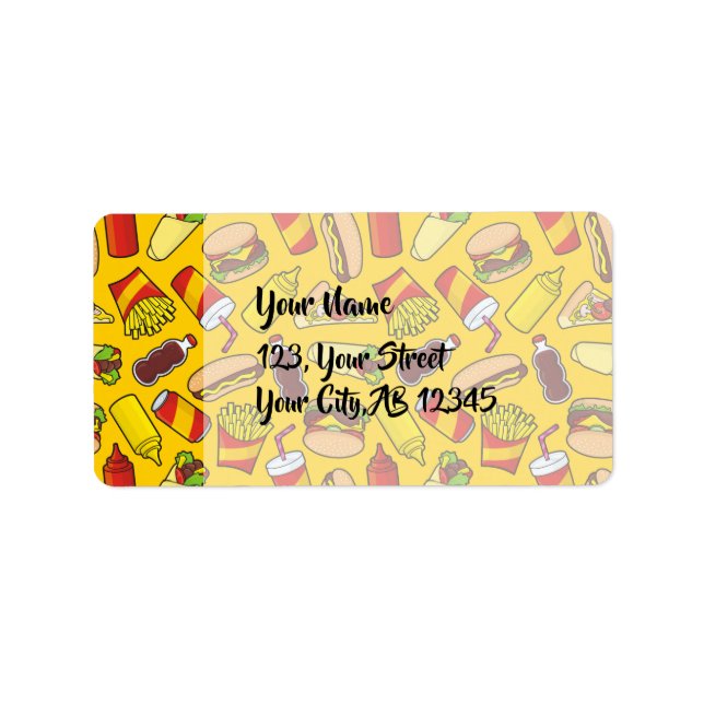 Colored Fast Food Icons Pattern Label (Front)