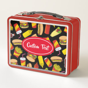 Colored Fast Food Icons Pattern Metal Lunch Box