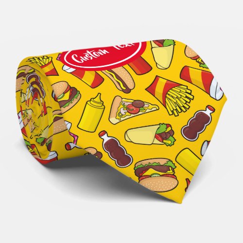 Colored Fast Food Icons Pattern Neck Tie