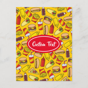 Colored Fast Food Icons Pattern Postcard