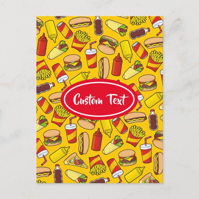 Colored Fast Food Icons Pattern Postcard (Front)