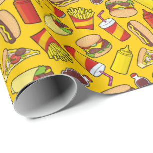 Colored Fast Food Icons Pattern Wrapping Paper