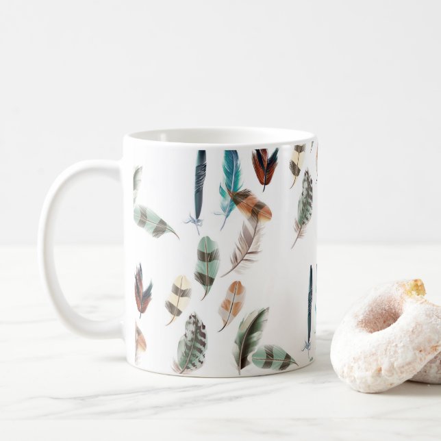 Colored feathers coffee mug (With Donut)