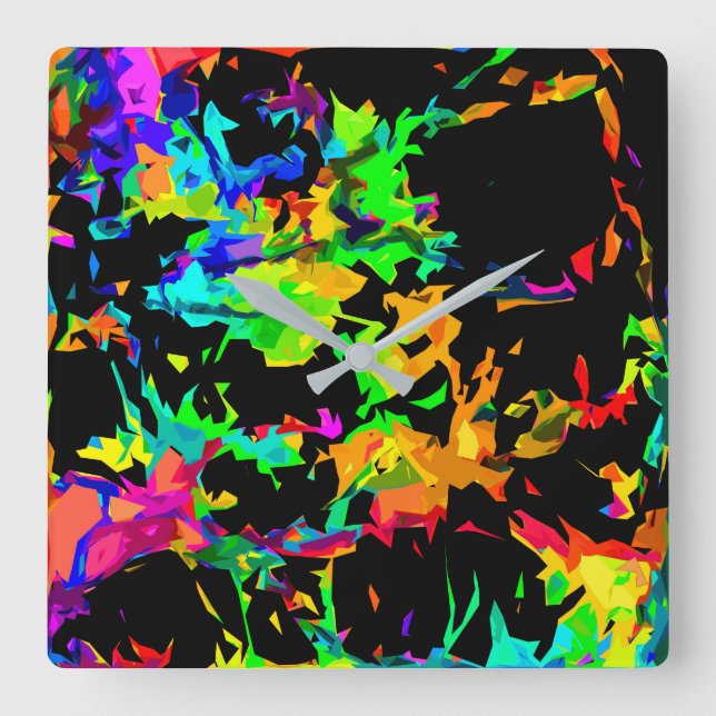 Colored flames square wall clock (Front)
