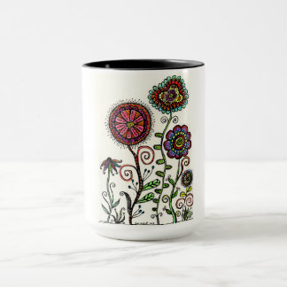 Colored Flower Trio Original Artwork Coffee Cup