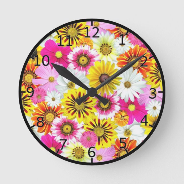 Colored flowers Art Round Clock (Front)
