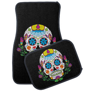Colored Flowers Mexican Tattoo Sugar Skull Car Floor Mat