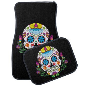 Colored Flowers Mexican Tattoo Sugar Skull Car Floor Mat by TattooSugarSkulls at Zazzle