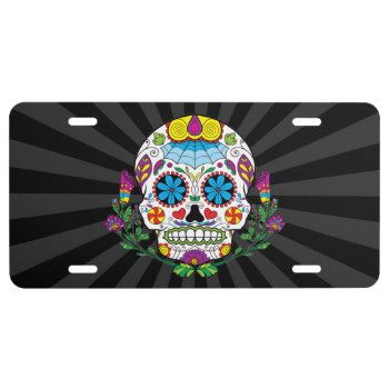 Colored Flowers Mexican Tattoo Sugar Skull License Plate by TattooSugarSkulls at Zazzle