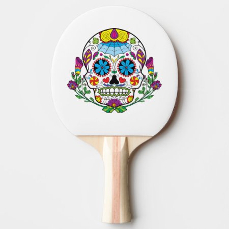 Colored Flowers Mexican Tattoo Sugar Skull Ping-pong Paddle