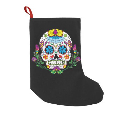 Colored Flowers Mexican Tattoo Sugar Skull Small Christmas Stocking