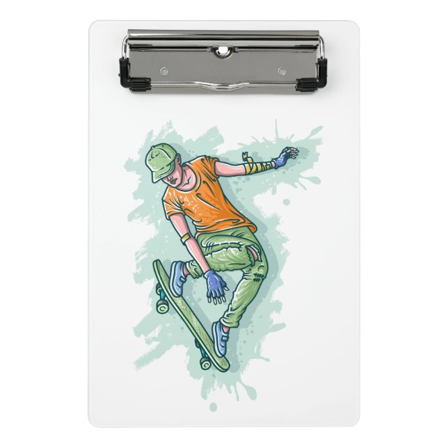 Colored Flying Skater, Funny Illustration Mini Clipboard (Front)