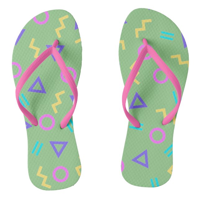 Colored Funky Geometric Shapes Pattern Flip Flops (Footbed)