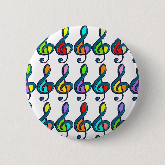 colored G clef music notes pattern Button (Front)