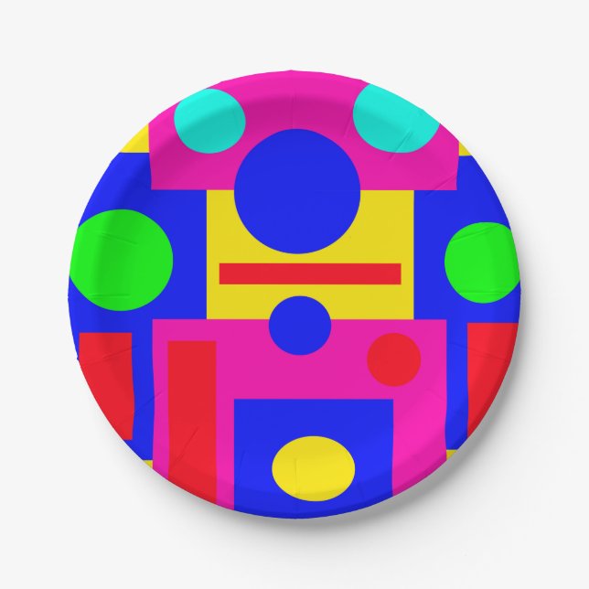 Colored geometric shapes paper plates (Front)