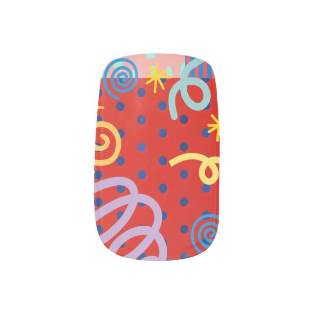 Colored geometrics pattern red nail art (Left Thumb)