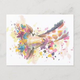 Colored Giraffe watercolor   Perfect gift Holiday Postcard