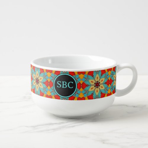 Colored Glass Cut Tiles _ your intials on Folk Art Soup Mug