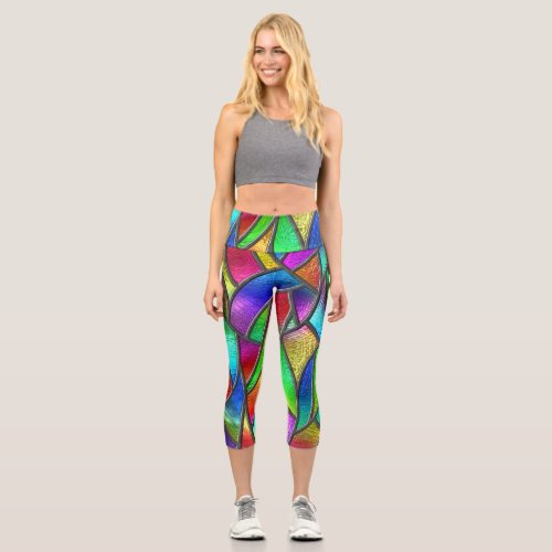 Colored Glass Pattern 3D Texture Capri Leggings